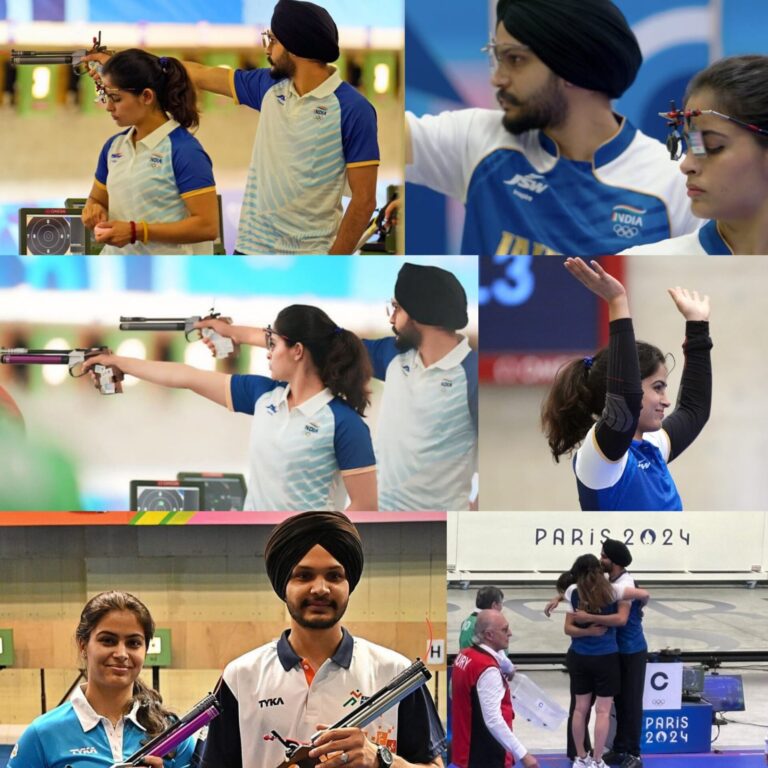 Manu Bhaker And Sarabjot Singh Win Bronze Medal for India in Mixed 10m Air Pistol Team Event