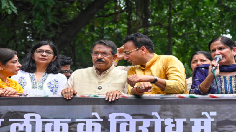 BJP Protests Outside AAP Office Over Alleged Punjab Exam Paper Leak, Demands Fresh Test