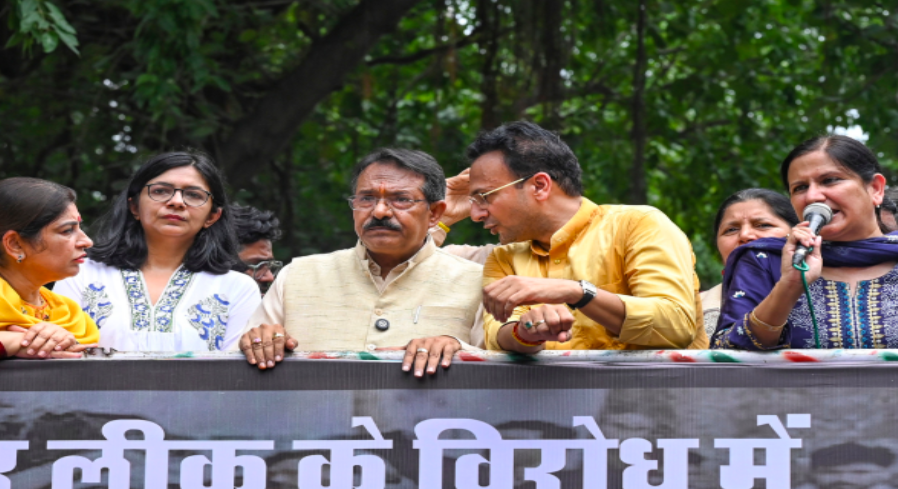 BJP Protests Outside AAP Office Over Alleged Punjab Exam Paper Leak, Demands Fresh Test